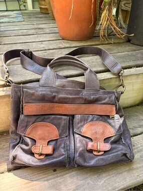 Y2K Leather Two-Tone Brown Blogger Bag